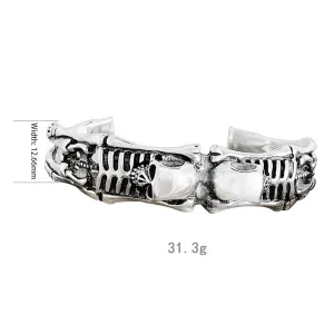 Real Solid 925 Sterling Silver Cuff Bracelets Skeletons Skulls Gothic Punk Jewelry Open Bangle