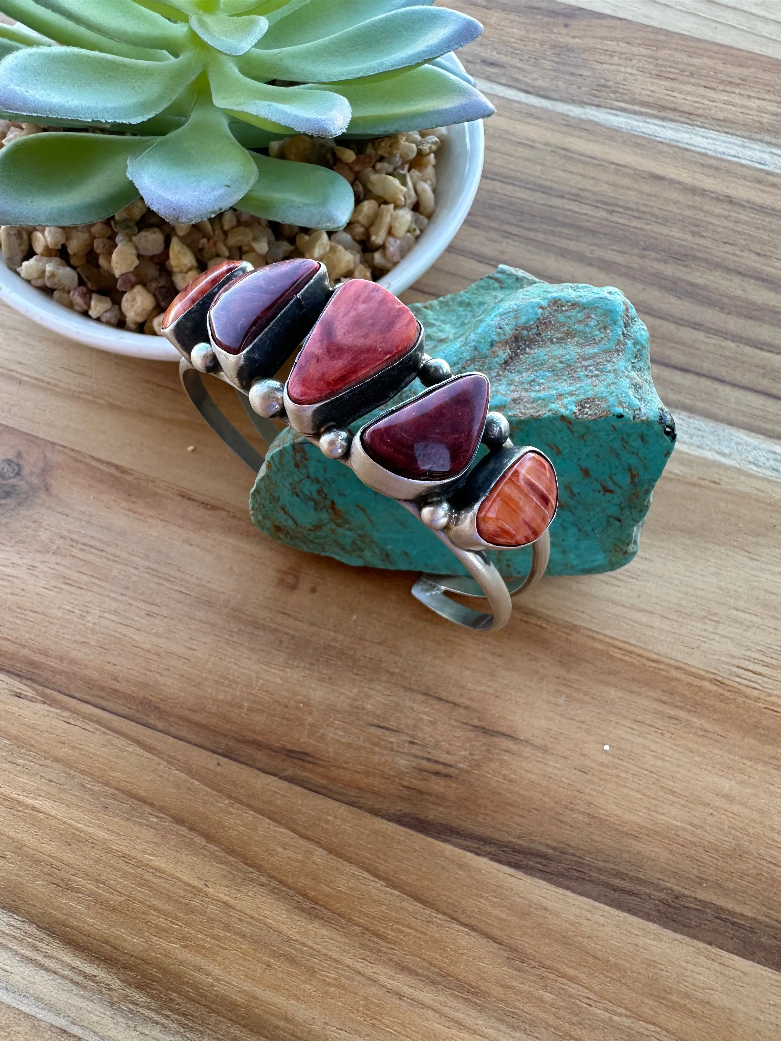 Red Spiny 5 Stone Cuff