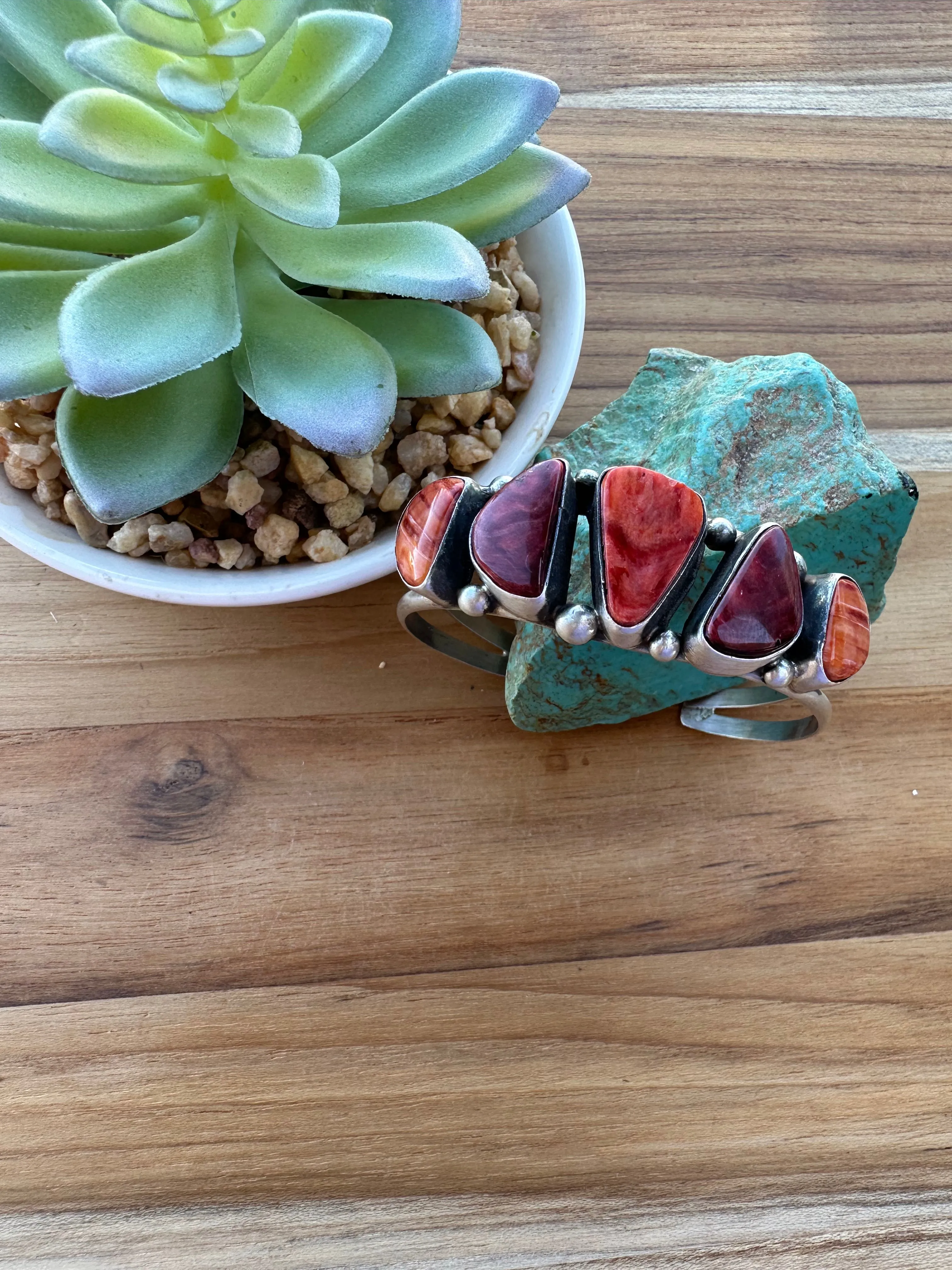 Red Spiny 5 Stone Cuff