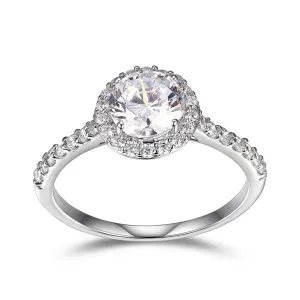 Reign Sterling Silver Rhodium Plated CZ Round Halo Ring