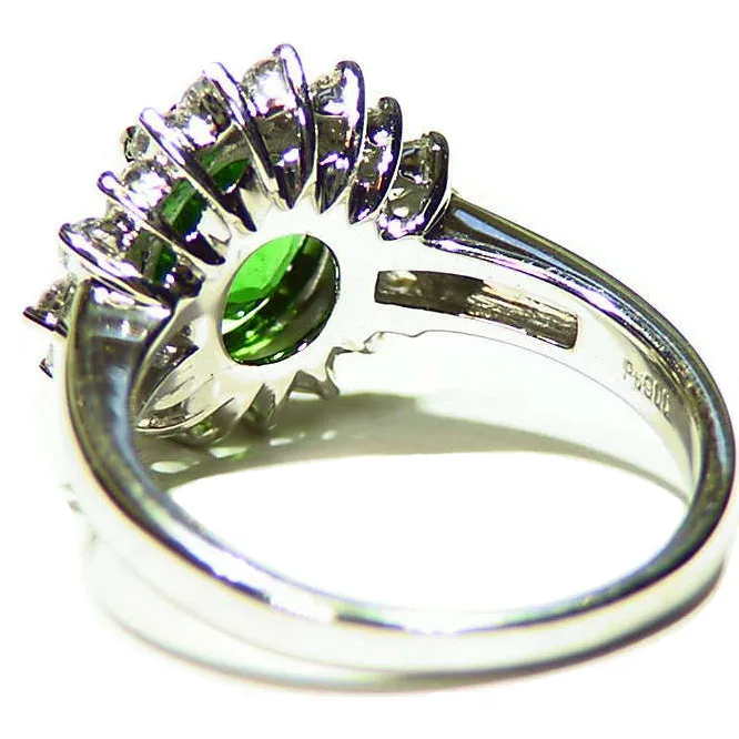 Rich Green 2ct Tsavorite Garnet .50ct Diamond Halo Platinum Ring