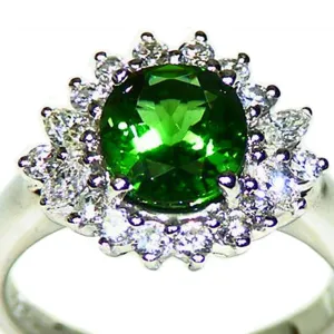 Rich Green 2ct Tsavorite Garnet .50ct Diamond Halo Platinum Ring