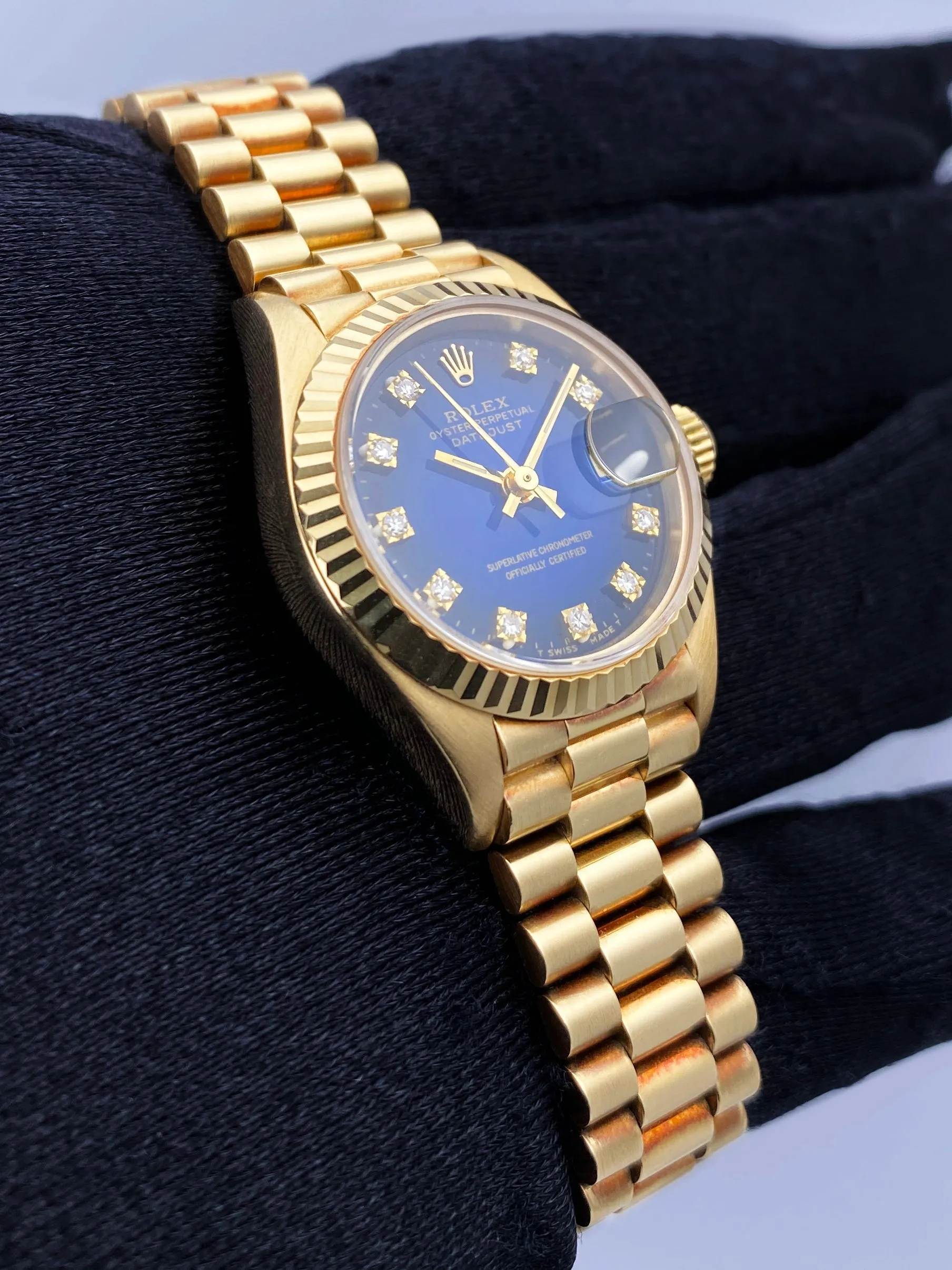Rolex Datejust 69178 Blue Vignette Dial 18K Yellow Gold Ladies Watch