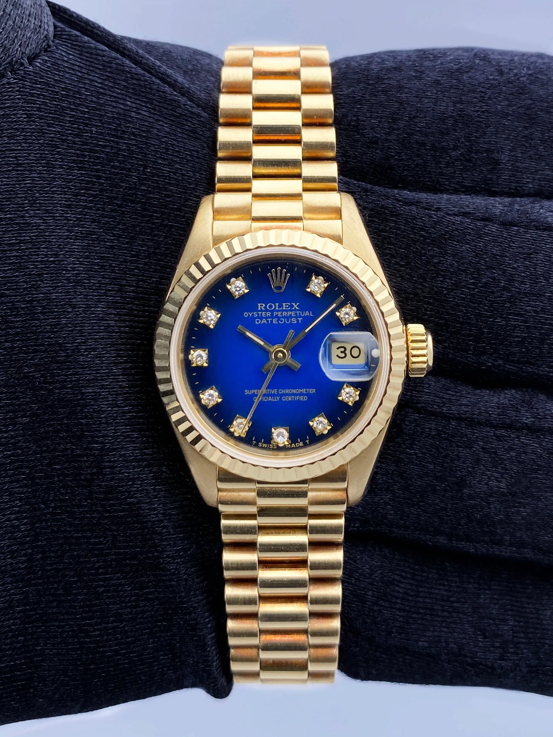 Rolex Datejust 69178 Blue Vignette Dial 18K Yellow Gold Ladies Watch