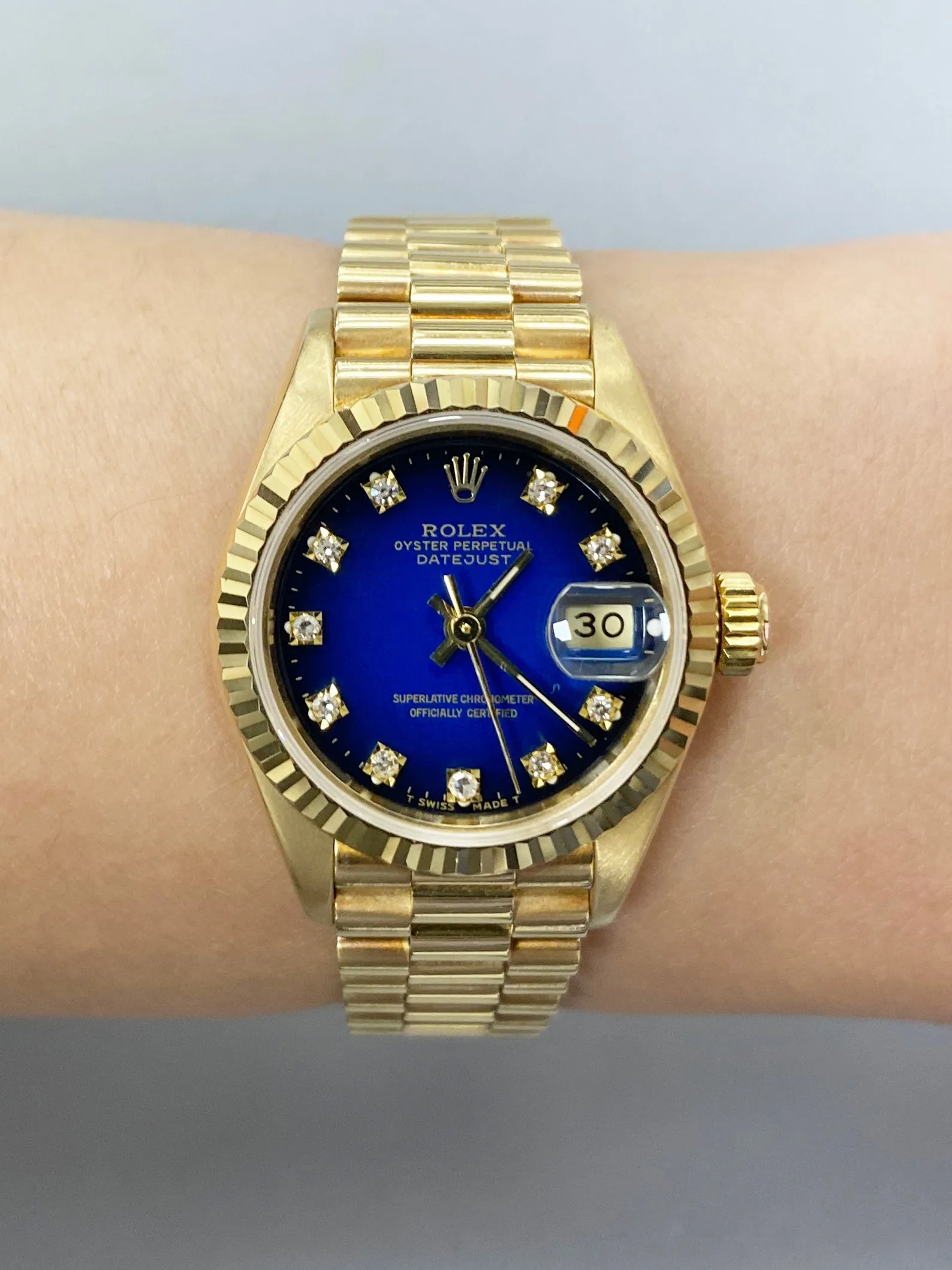Rolex Datejust 69178 Blue Vignette Dial 18K Yellow Gold Ladies Watch