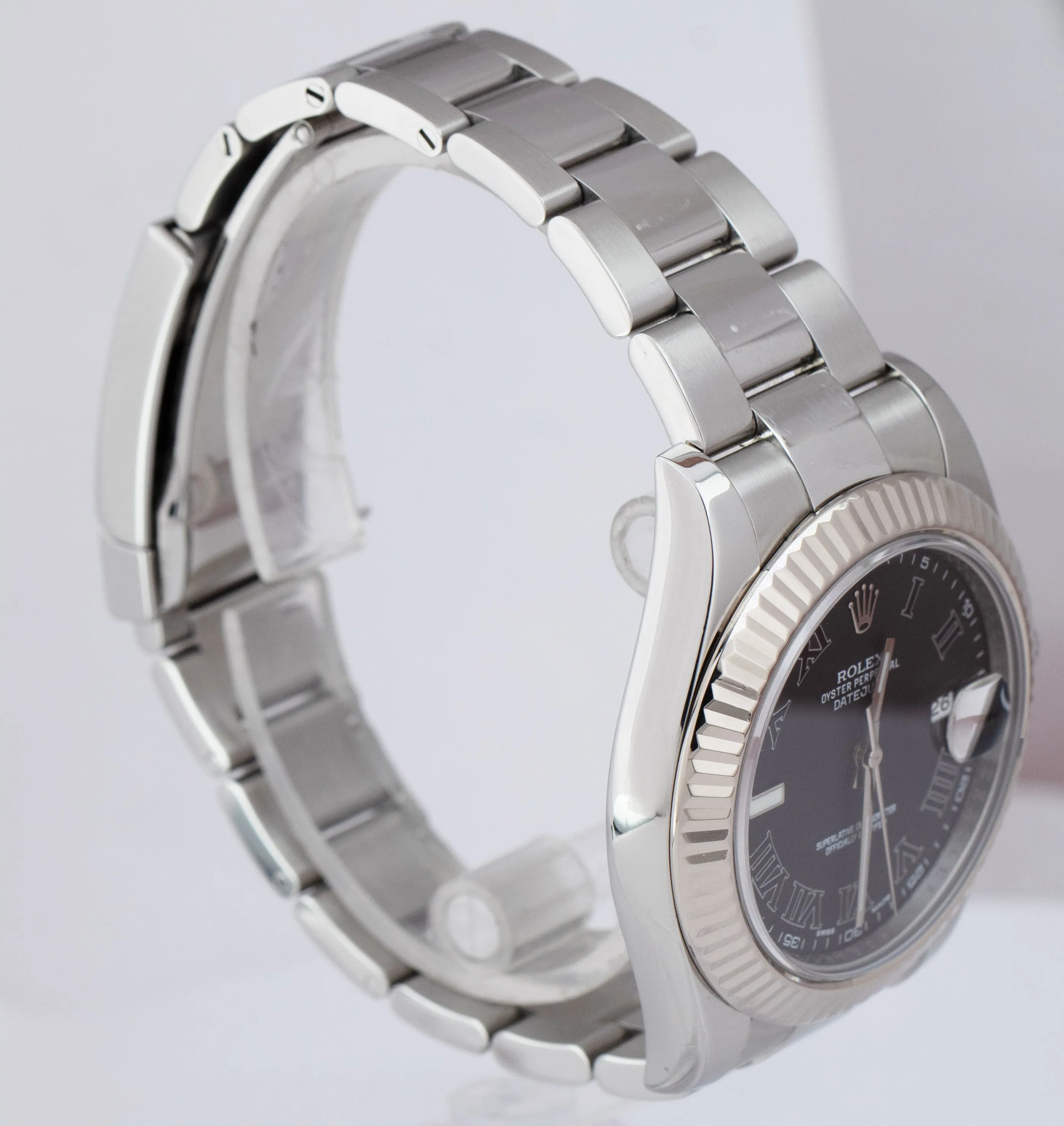 Rolex Datejust II Gray Black Roman Dial Steel 18K White Gold 116334 41MM Watch
