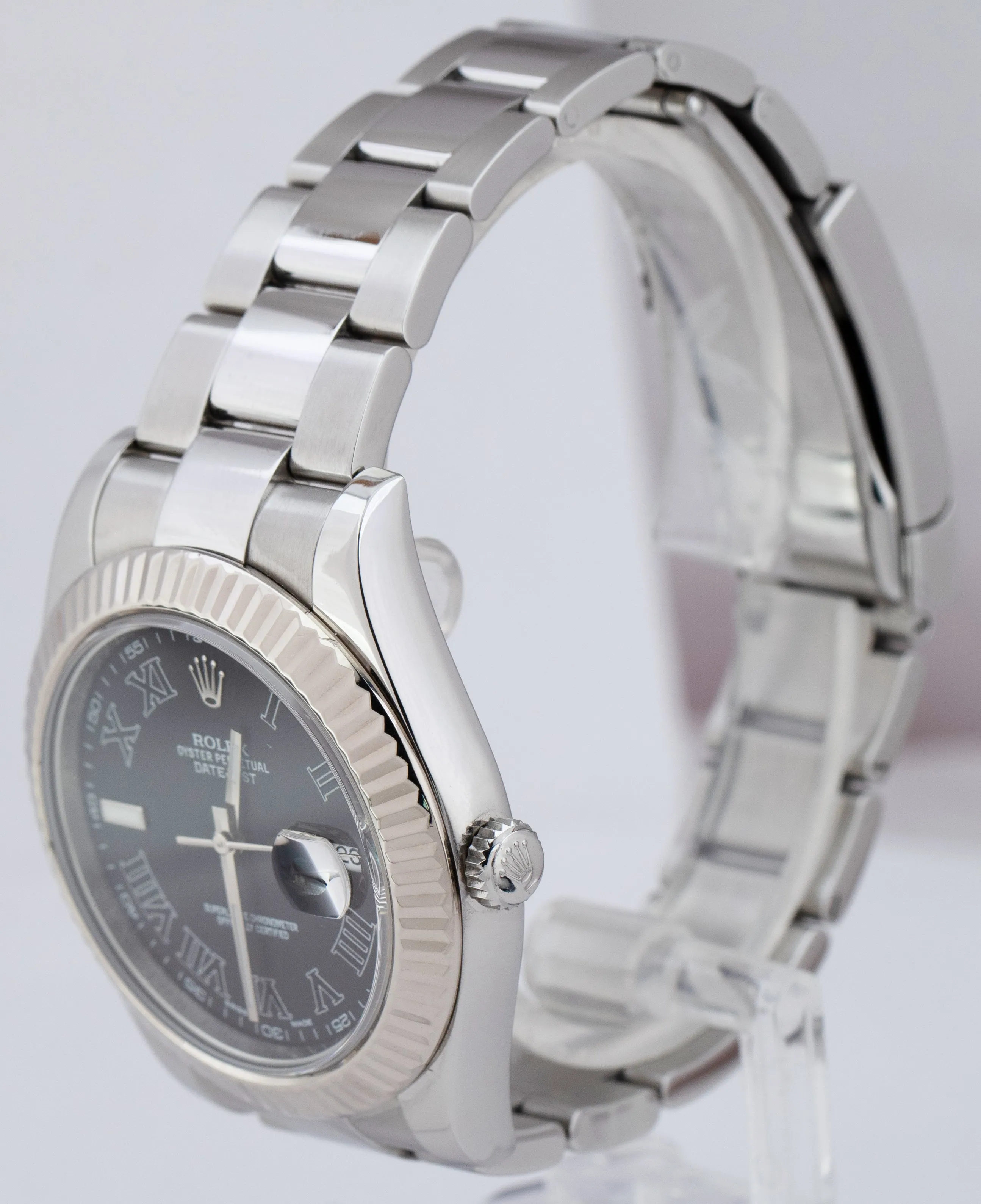 Rolex Datejust II Gray Black Roman Dial Steel 18K White Gold 116334 41MM Watch