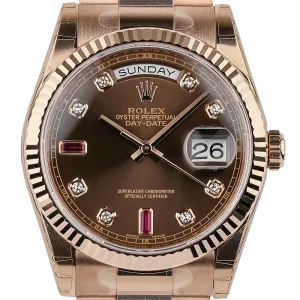 Rolex Day-Date 36mm Rose Gold Chocolate/Diamond President 118235