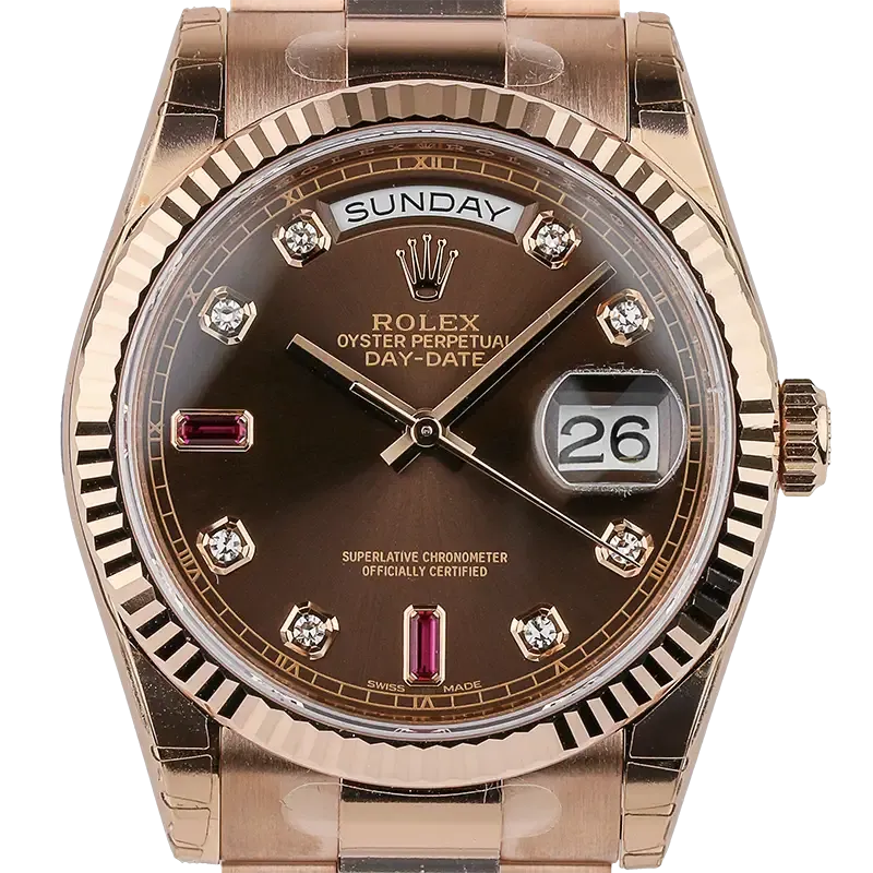 Rolex Day-Date 36mm Rose Gold Chocolate/Diamond President 118235