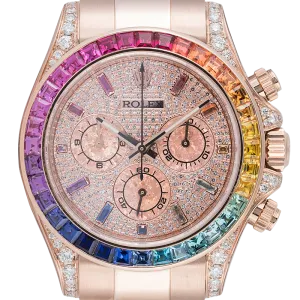 Rolex Daytona 18ct Everose Gold Custom Rainbow Diamond Paved Dial 116505