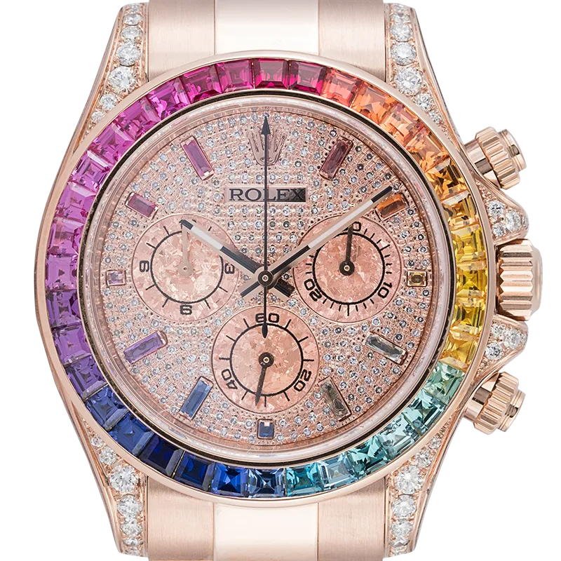 Rolex Daytona 18ct Everose Gold Custom Rainbow Diamond Paved Dial 116505