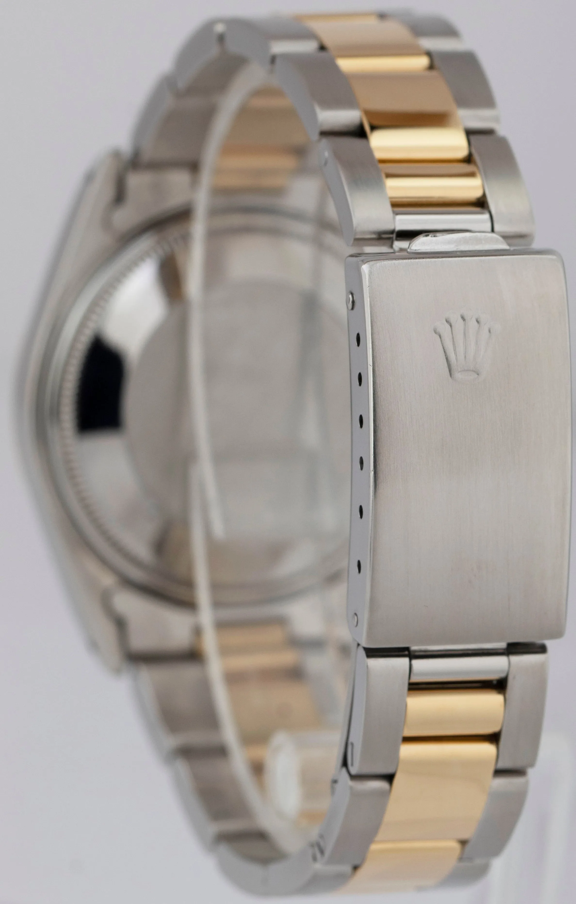 Rolex Oyster Perpetual Date 34mm White Two-Tone 18K Gold Steel Watch 15053