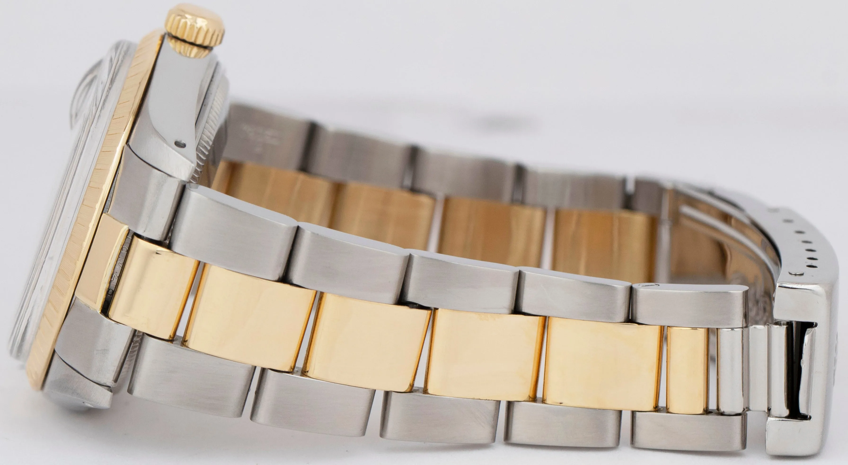 Rolex Oyster Perpetual Date 34mm White Two-Tone 18K Gold Steel Watch 15053