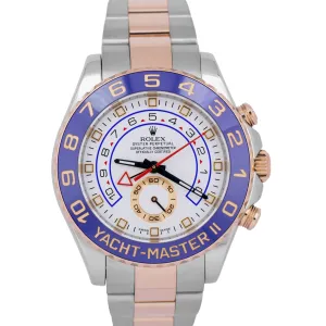 Rolex Yacht-Master II White Two-Tone BLUE HANDS 18K Rose Gold Steel 44mm 116681