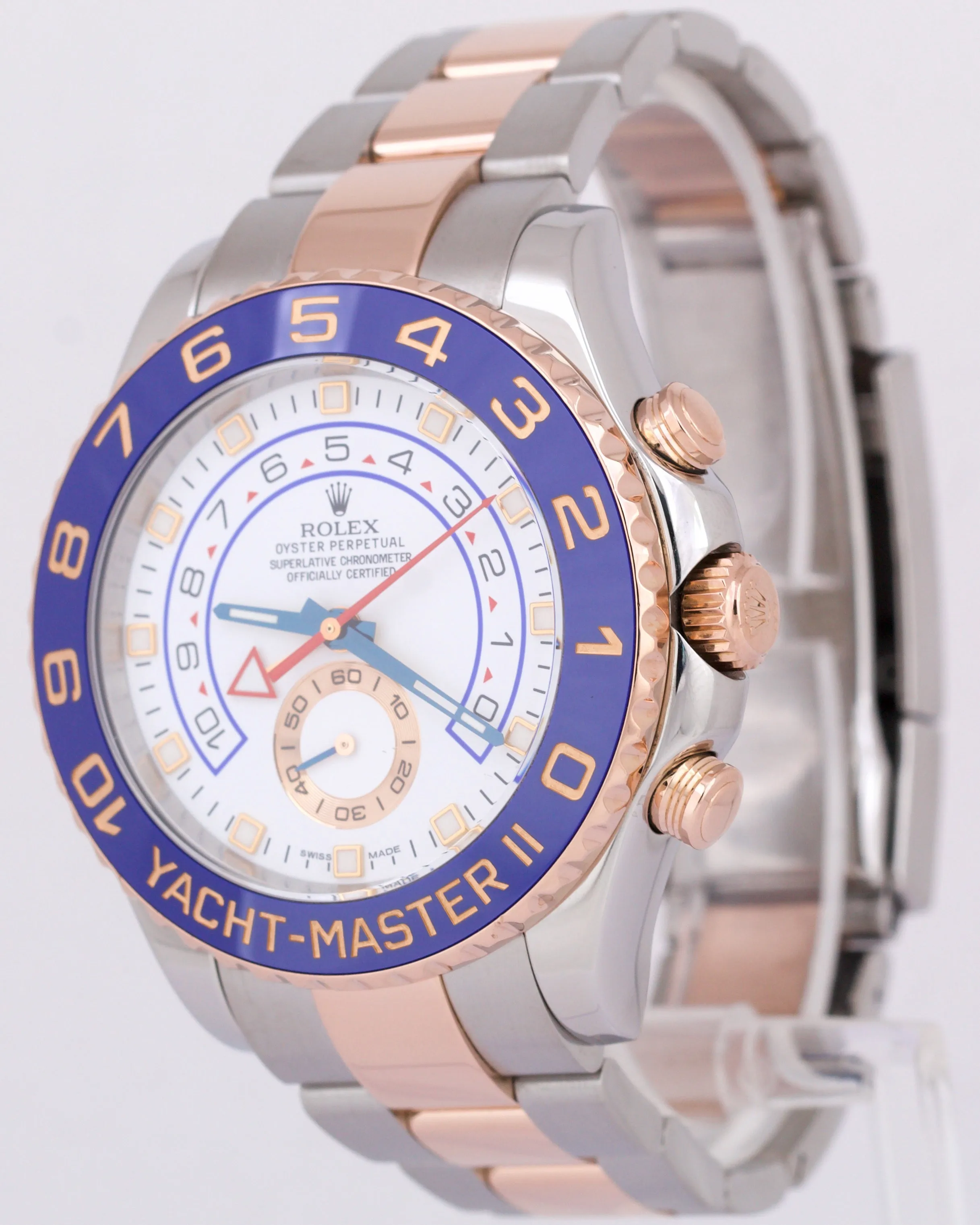Rolex Yacht-Master II White Two-Tone BLUE HANDS 18K Rose Gold Steel 44mm 116681