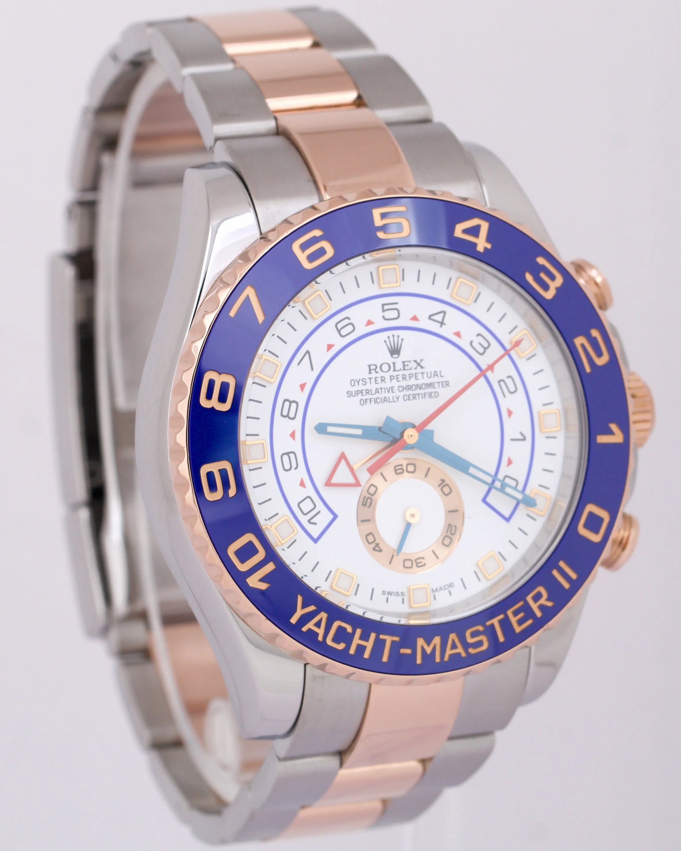 Rolex Yacht-Master II White Two-Tone BLUE HANDS 18K Rose Gold Steel 44mm 116681