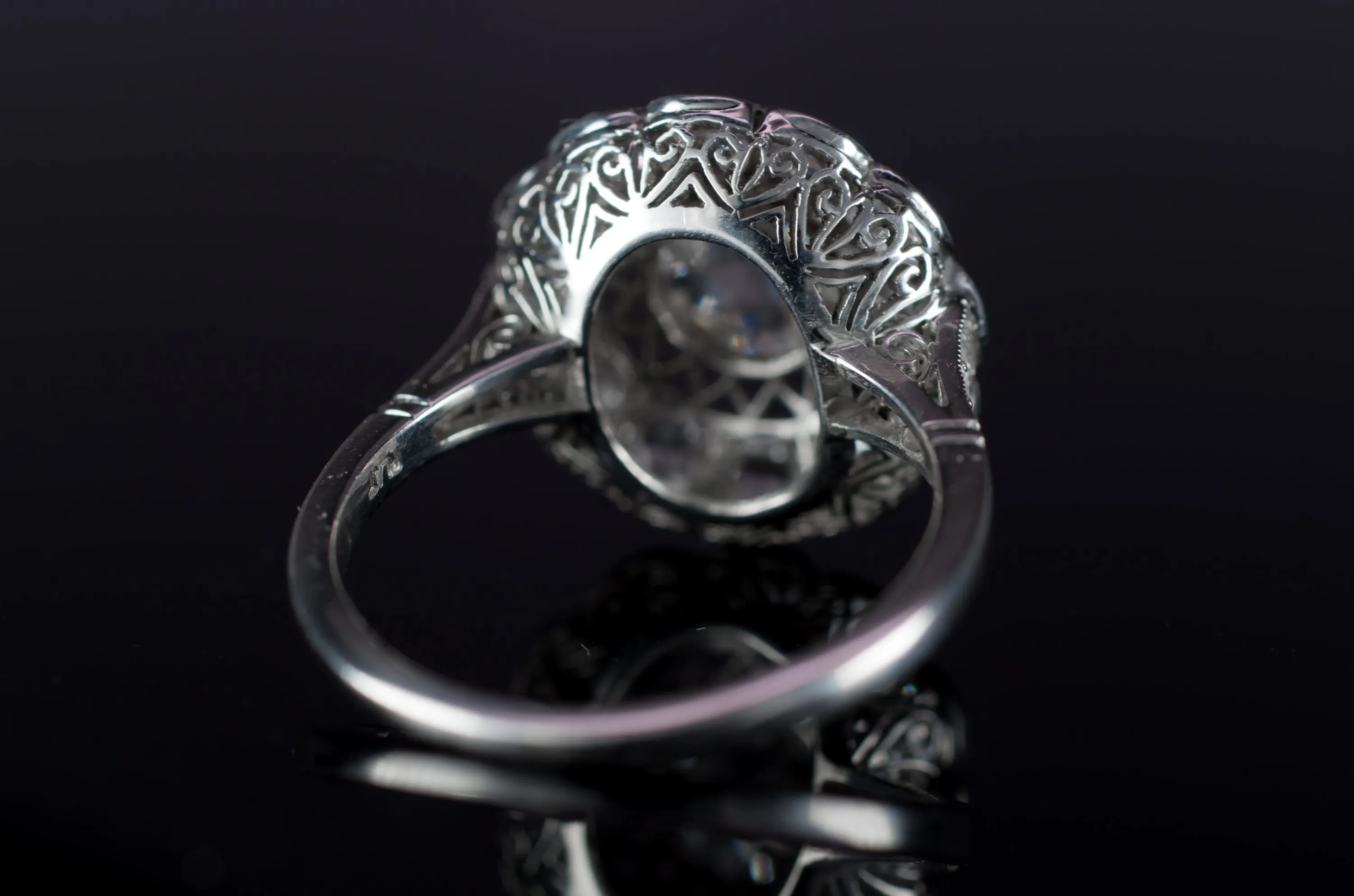 ROSE CUT DIAMOND HALO RING IN PLATINUM