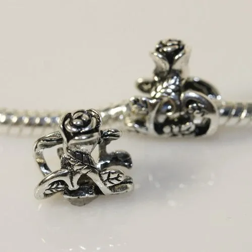 Rose Flower Charm European Bead Compatible for Most European Snake Chain Bracelet