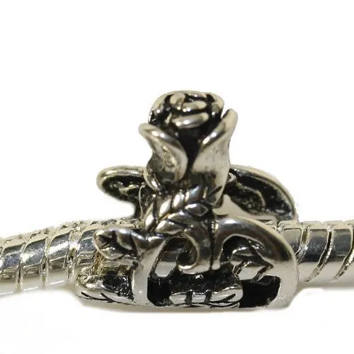Rose Flower Charm European Bead Compatible for Most European Snake Chain Bracelet