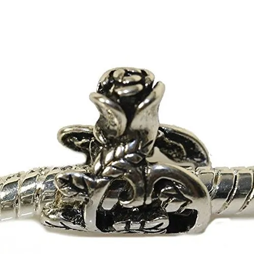 Rose Flower Charm European Bead Compatible for Most European Snake Chain Bracelet