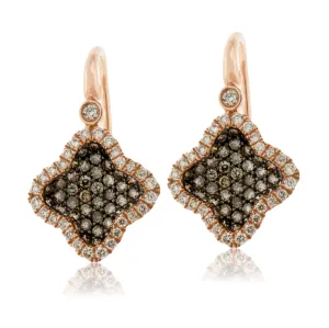 Rose Gold and Cognac Colored Diamond Dangle Earrings