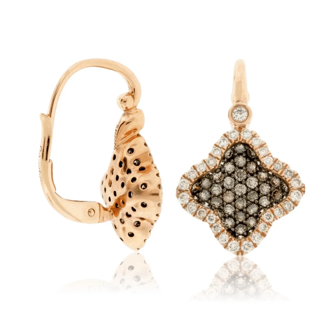Rose Gold and Cognac Colored Diamond Dangle Earrings