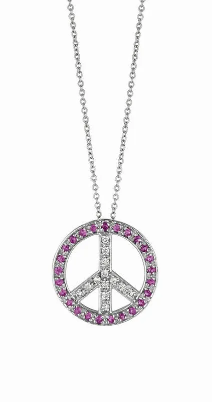 ROSE SAPPHIRE & DIAMOND PEACE SIGN PENDANT NECKLACE 14K GOLD (0.51 CTW)