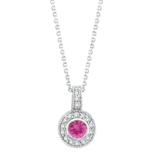 ROSE SAPPHIRE BEZEL DIAMOND PENDANT NECKLACE 14K GOLD (0.62 CTW)
