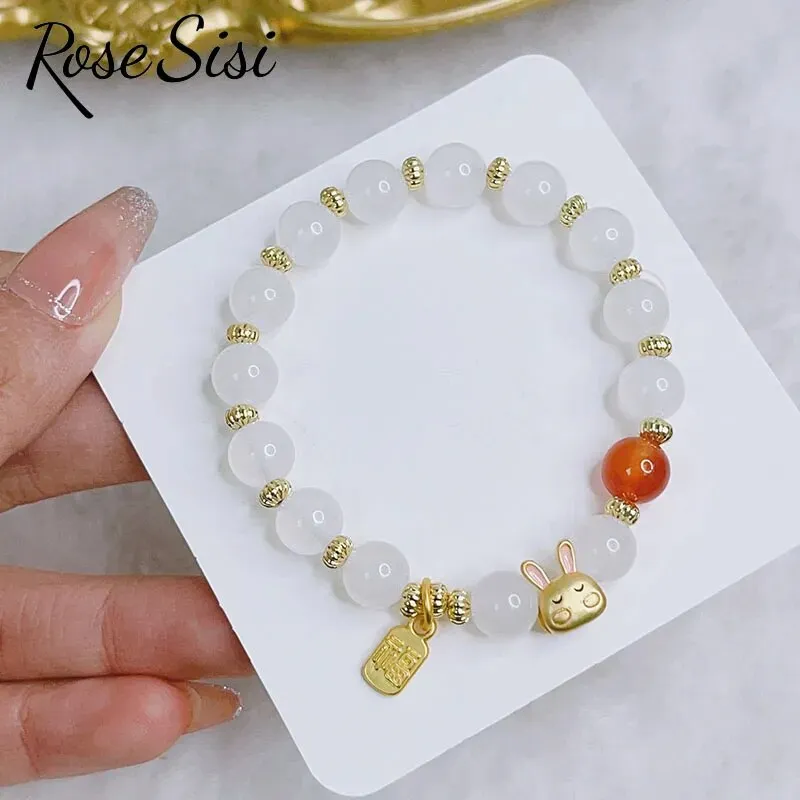 Rose sisi 2023 New Chinese bracelets Jade Rabbit Moon Agate bead temperament Bracelets Female Love Bracelet Jewelry for women