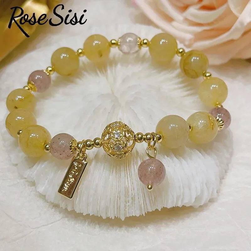 Rose sisi Amethyst bracelet Strawberry crystal bracelet for women purse Peace buckle fox pendant hand ornament lady jewelry gift