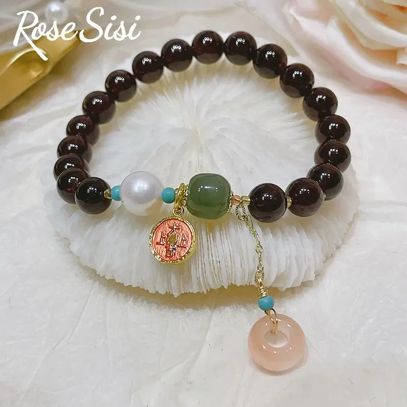 Rose sisi Amethyst bracelet Strawberry crystal bracelet for women purse Peace buckle fox pendant hand ornament lady jewelry gift
