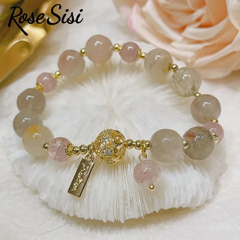 Rose sisi Amethyst bracelet Strawberry crystal bracelet for women purse Peace buckle fox pendant hand ornament lady jewelry gift
