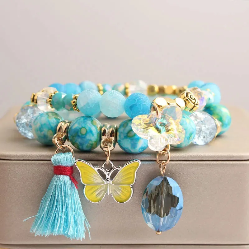 Rose sisi European and American style fashion stone bracelet for women elastic bracelet butterfly pendant jewelry for women gift