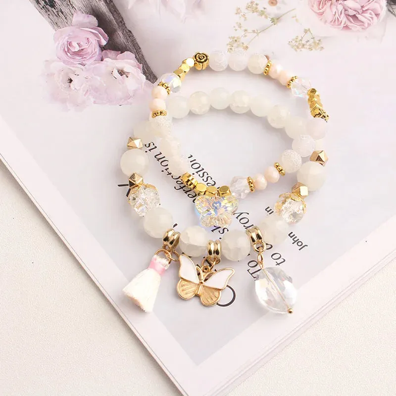Rose sisi European and American style fashion stone bracelet for women elastic bracelet butterfly pendant jewelry for women gift