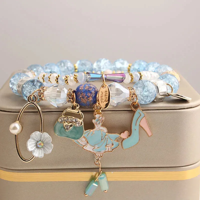 Rose sisi European and American style fashion stone bracelet for women elastic bracelet butterfly pendant jewelry for women gift