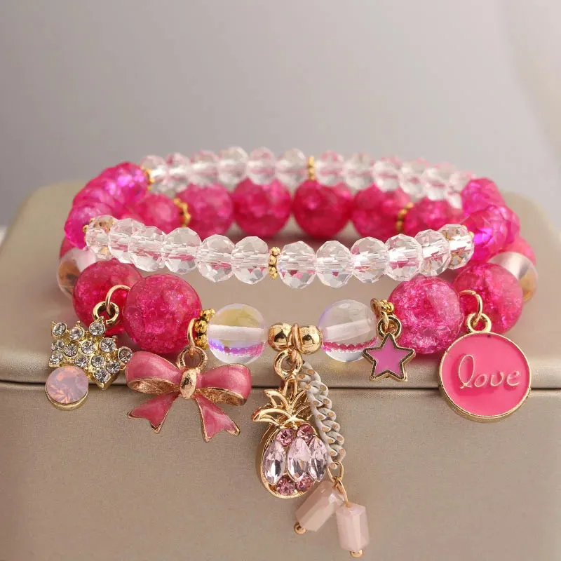Rose sisi European and American style fashion stone bracelet for women elastic bracelet butterfly pendant jewelry for women gift