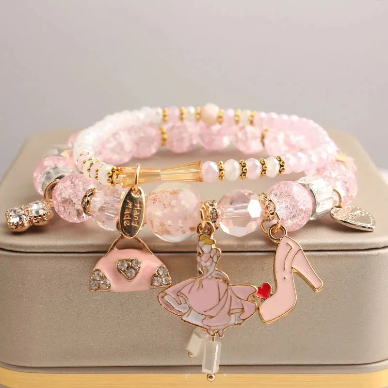 Rose sisi European and American style fashion stone bracelet for women elastic bracelet butterfly pendant jewelry for women gift