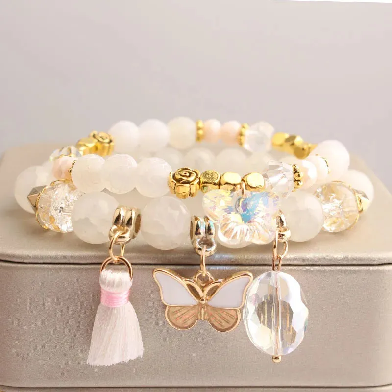 Rose sisi European and American style fashion stone bracelet for women elastic bracelet butterfly pendant jewelry for women gift