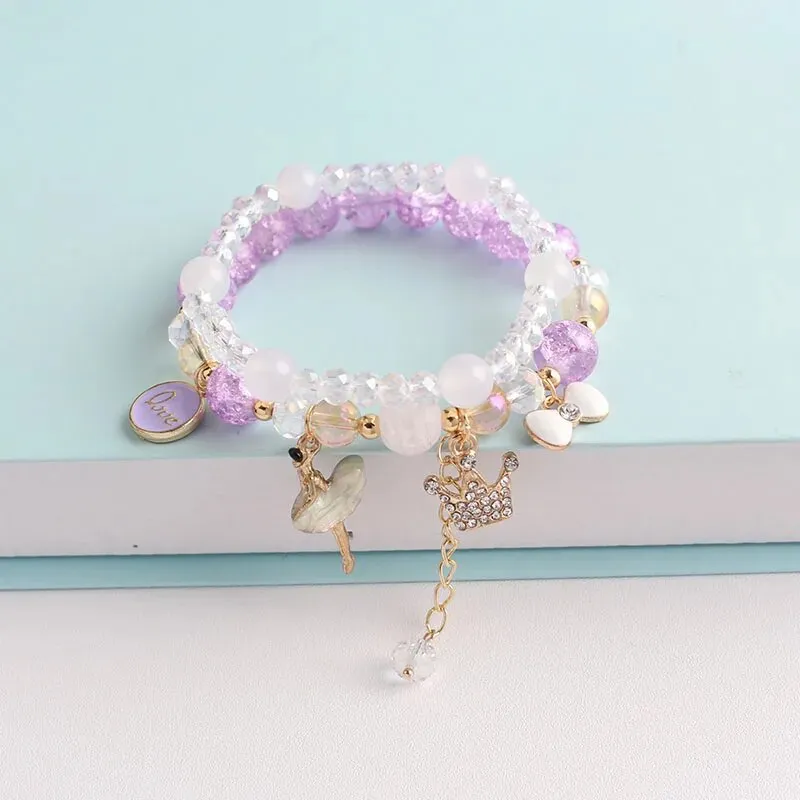 Rose sisi Korean style dancing girl pendant multi-element crystal beaded bracelet on hand jewelry female bracelet for women