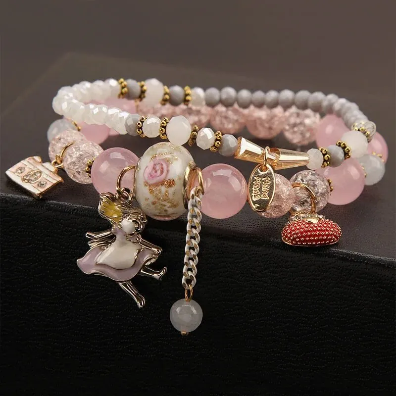 Rose sisi Korean style dancing girl pendant multi-element crystal beaded bracelet on hand jewelry female bracelet for women
