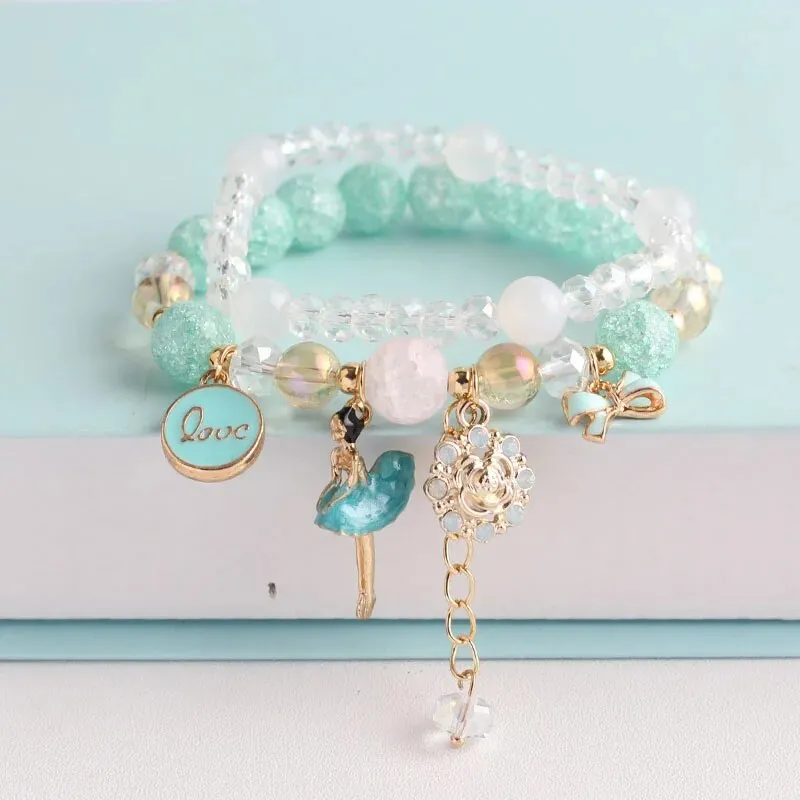 Rose sisi Korean style dancing girl pendant multi-element crystal beaded bracelet on hand jewelry female bracelet for women
