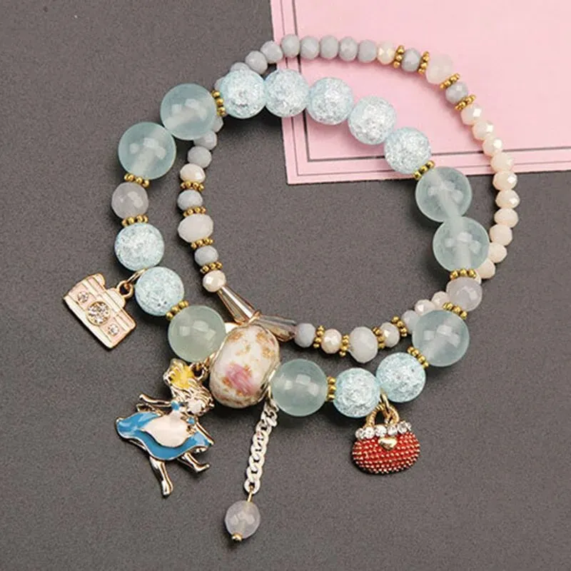 Rose sisi Korean style dancing girl pendant multi-element crystal beaded bracelet on hand jewelry female bracelet for women