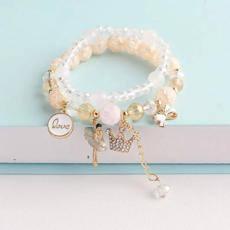 Rose sisi Korean style dancing girl pendant multi-element crystal beaded bracelet on hand jewelry female bracelet for women