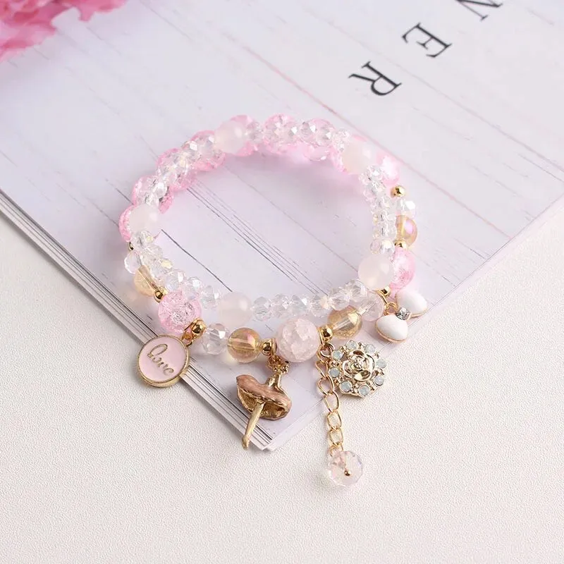 Rose sisi Korean style dancing girl pendant multi-element crystal beaded bracelet on hand jewelry female bracelet for women