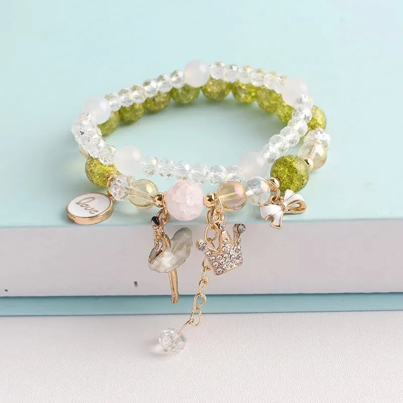 Rose sisi Korean style dancing girl pendant multi-element crystal beaded bracelet on hand jewelry female bracelet for women