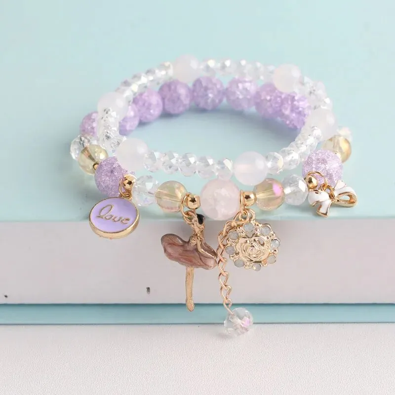 Rose sisi Korean style dancing girl pendant multi-element crystal beaded bracelet on hand jewelry female bracelet for women