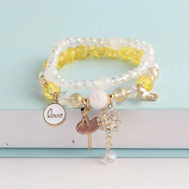 Rose sisi Korean style dancing girl pendant multi-element crystal beaded bracelet on hand jewelry female bracelet for women