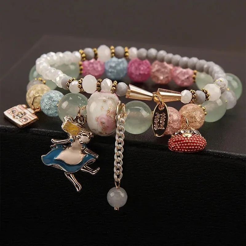 Rose sisi Korean style dancing girl pendant multi-element crystal beaded bracelet on hand jewelry female bracelet for women