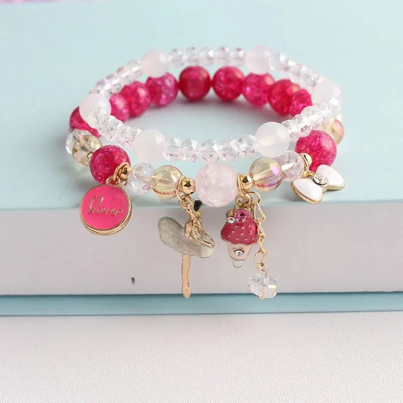 Rose sisi Korean style dancing girl pendant multi-element crystal beaded bracelet on hand jewelry female bracelet for women