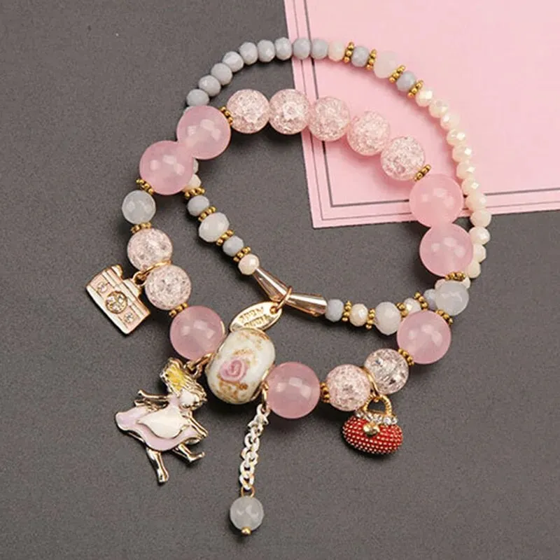 Rose sisi Korean style dancing girl pendant multi-element crystal beaded bracelet on hand jewelry female bracelet for women